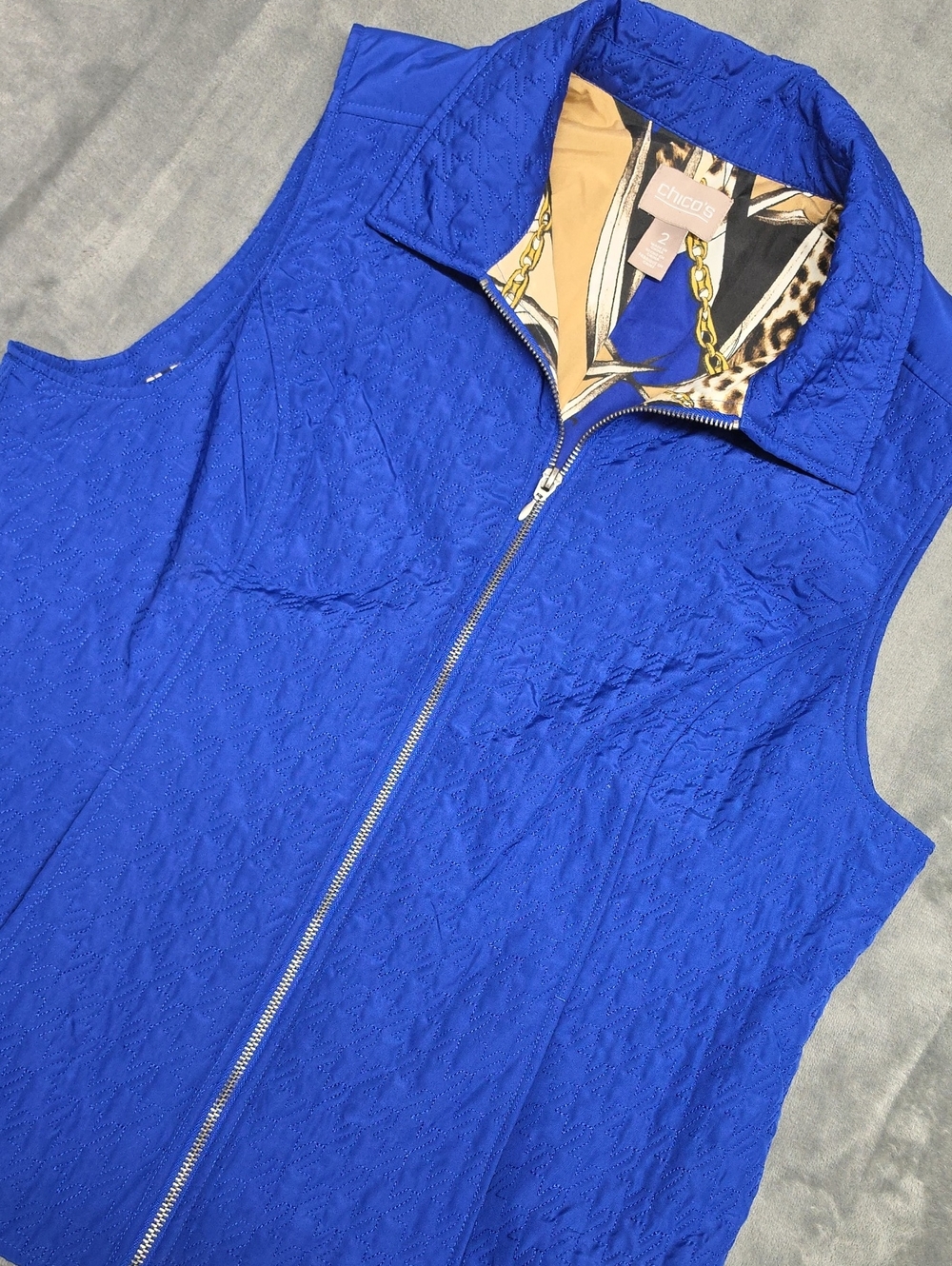 Chico's L Royal Blue Quilted Zip-Front Vest